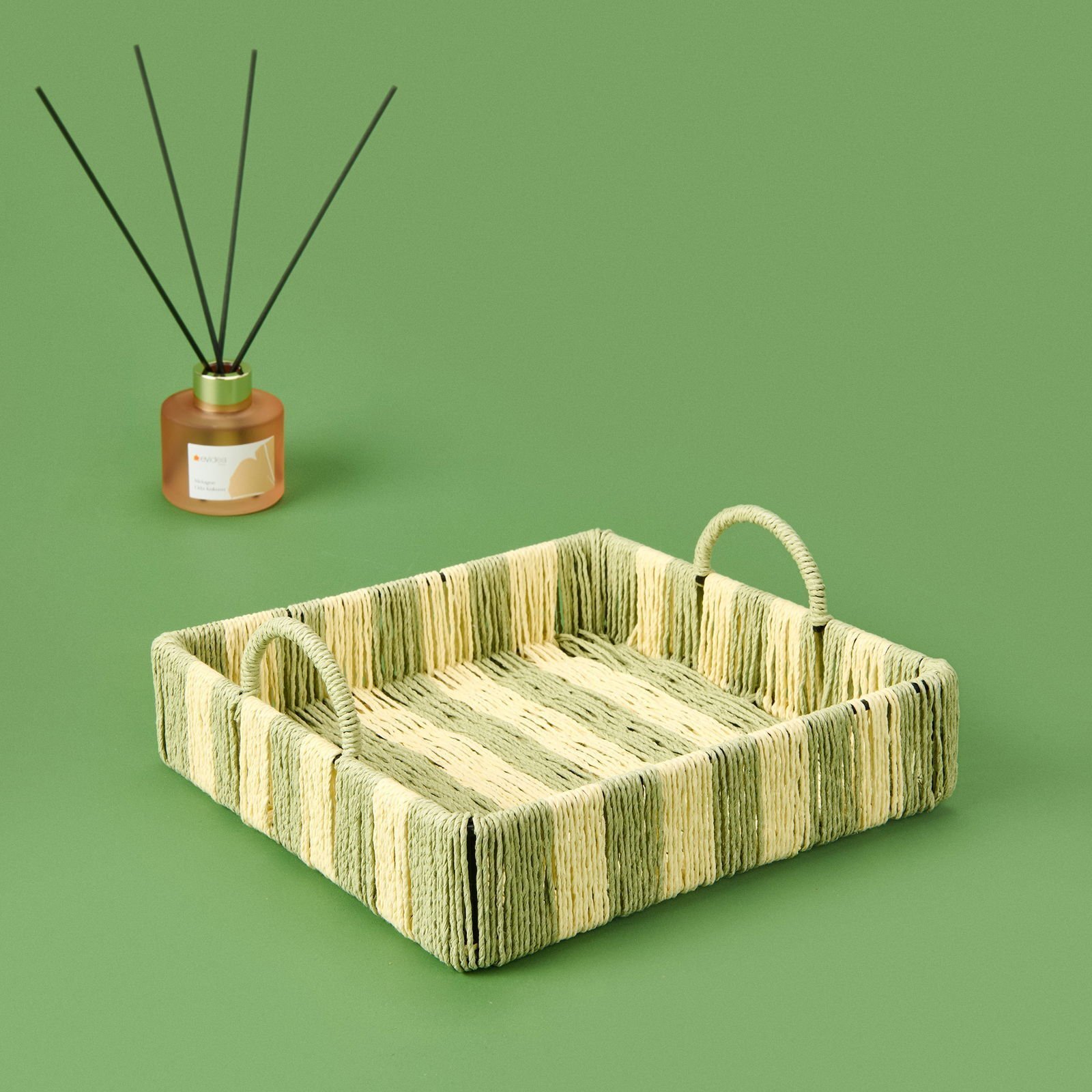 Deco Acerra Dekoratif Tepsi - Yeşil / Krem - 22x22x5 cm