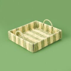 Deco Acerra Dekoratif Tepsi - Yeşil / Krem - 22x22x5 cm