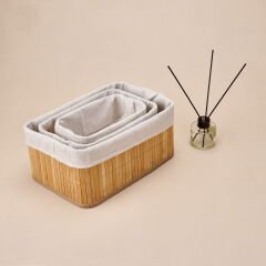 Living Bambu 3'lü Organizer Sepet - Bej