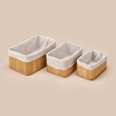 Living Bambu 3'lü Organizer Sepet - Bej