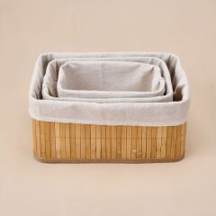 Living Bambu 3'lü Organizer Sepet - Bej