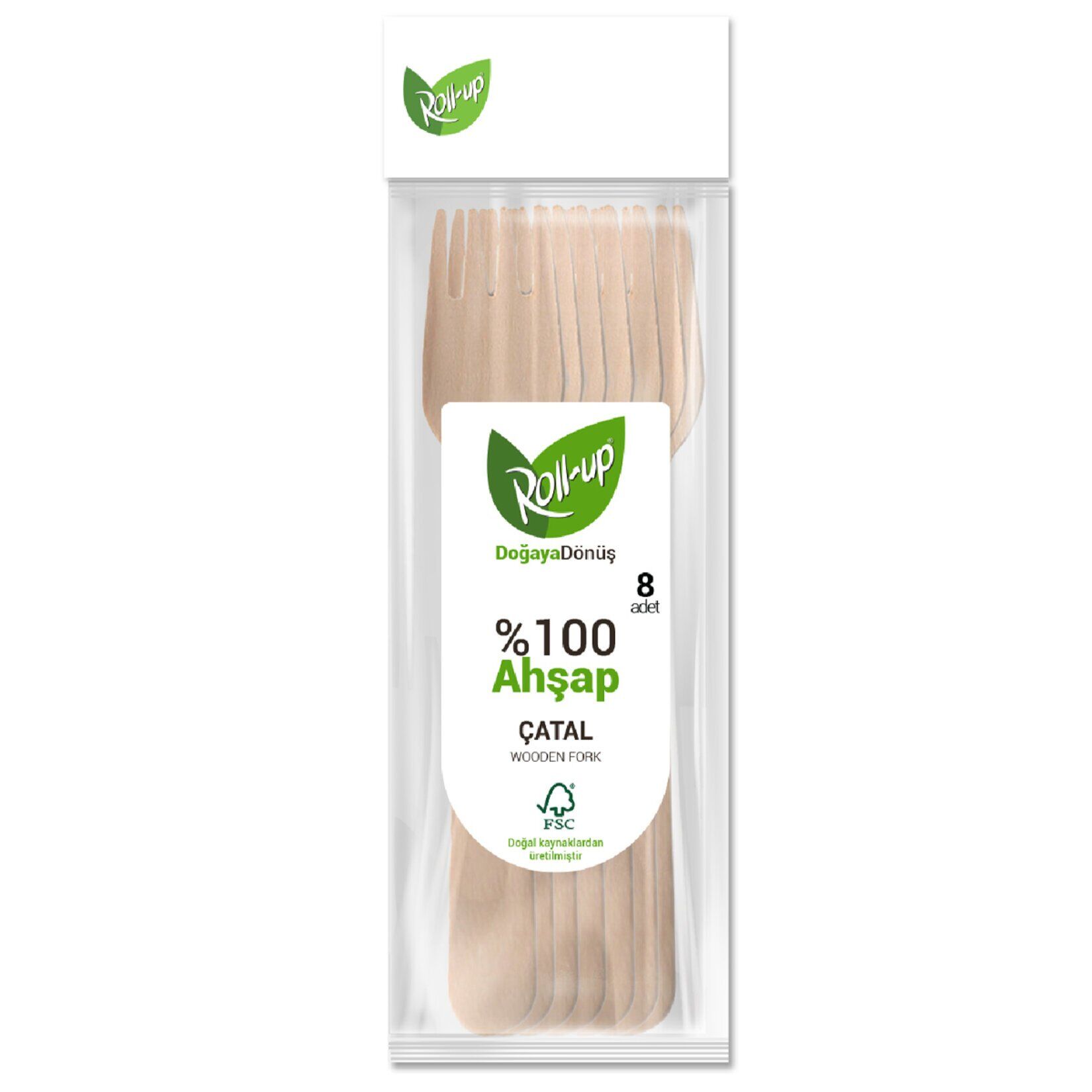 Roll-Up Doğaya Dönüş Ahşap Çatal 8'li