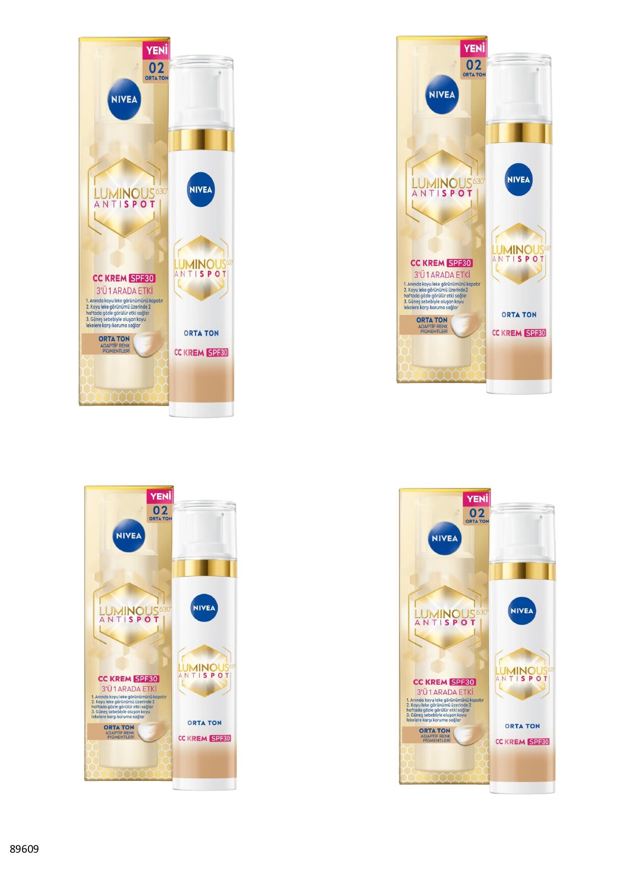 89609 NIVEA Luminous630 Leke Karşıtı CC Krem SPF30 Orta Ton  4 ADET