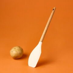 Ahşap Saplı Silikon Spatula - Krem / Kahverengi