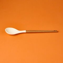 Ahşap Saplı Silikon Kaşık - Krem / Kahverengi