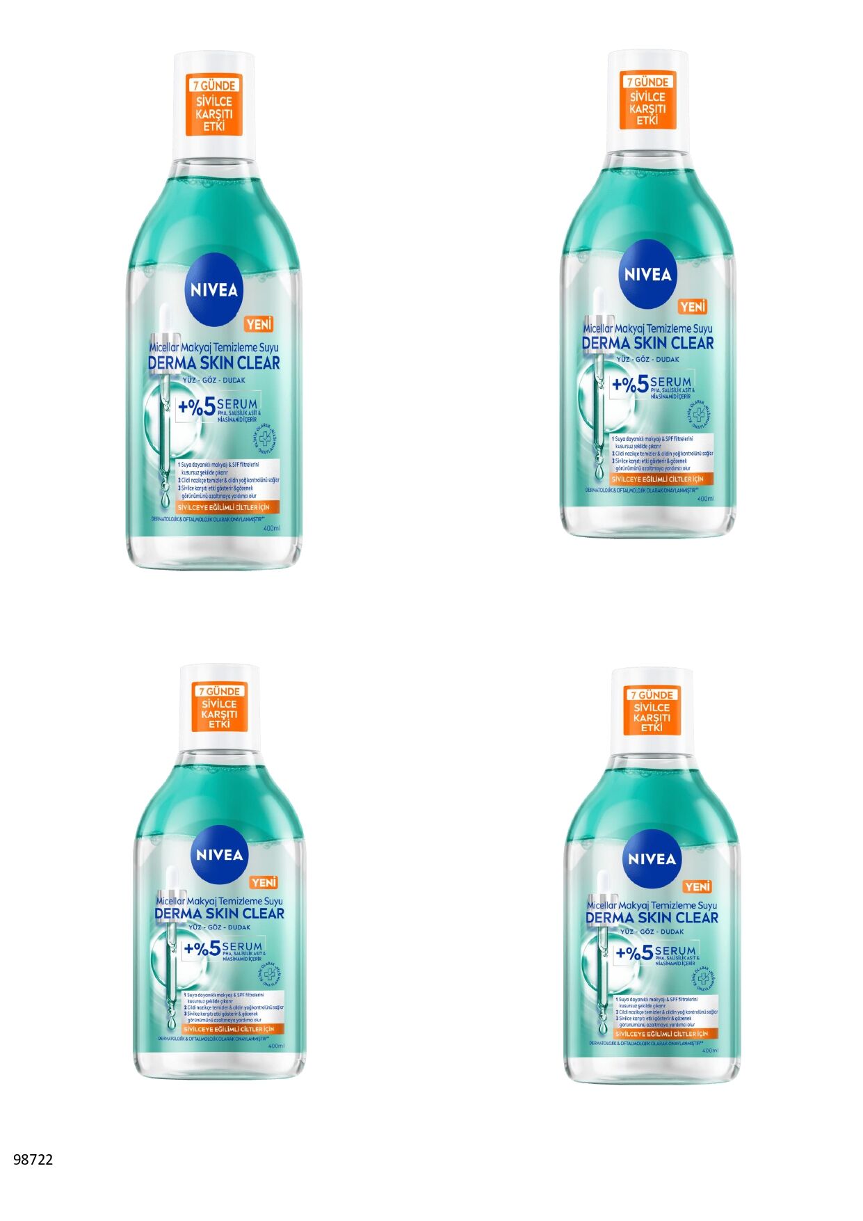 98722 Derma Skin Clear Micellar Makyaj Temizleme Suyu  4 ADET