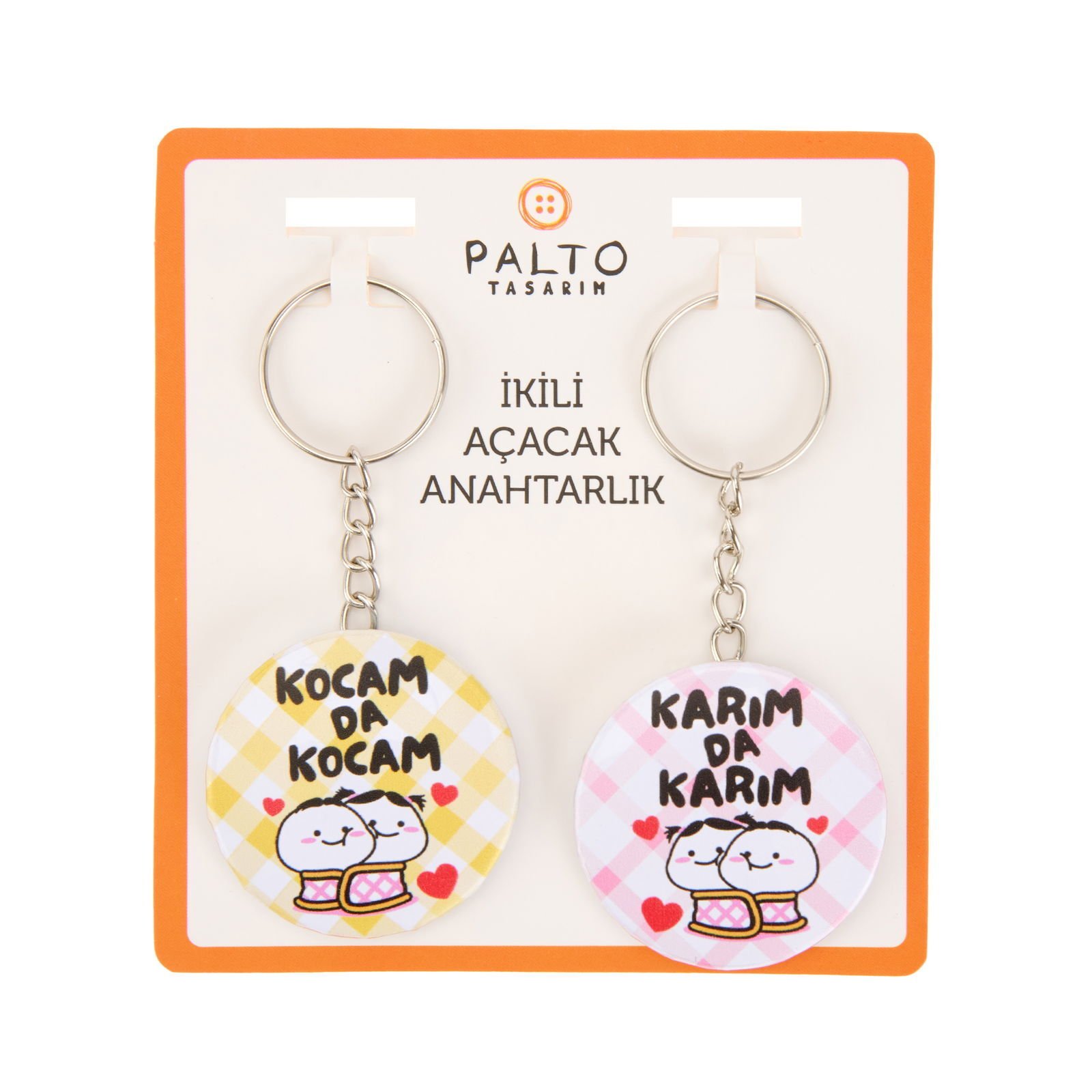 Tasarım Karım da Kocam 2'li Metal Anahtarlık Seti - Renkli - 10 cm