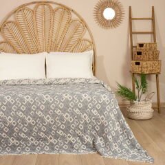 Soft Kuadrum Müslin Çift Kişilik Yatak Örtüsü - Gri - 200x220 cm