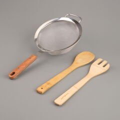 Ahşap Saplı Süzgeç - Gri / Kahverengi - 19 cm