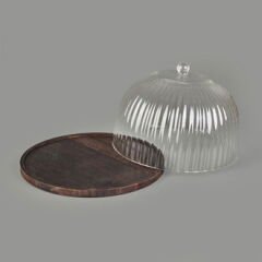 Akasya Tabanlı Cam Fanus - Şeffaf - 29 cm