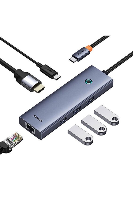 Baseus Ultra Joy 6 in 1 Multifonksiyonal Type-C Hub Dock Station - Uzay Gri