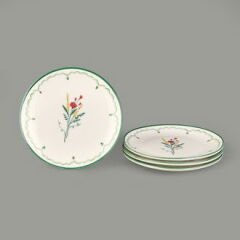 Ebru 4'lü Porselen Tatlı Tabağı Seti - Renkli - 19 cm