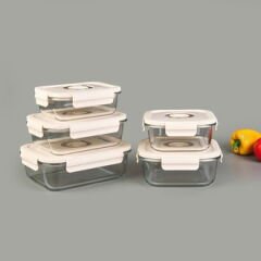 5'li Vakumlu Cam Saklama Kabı Seti - Renkli