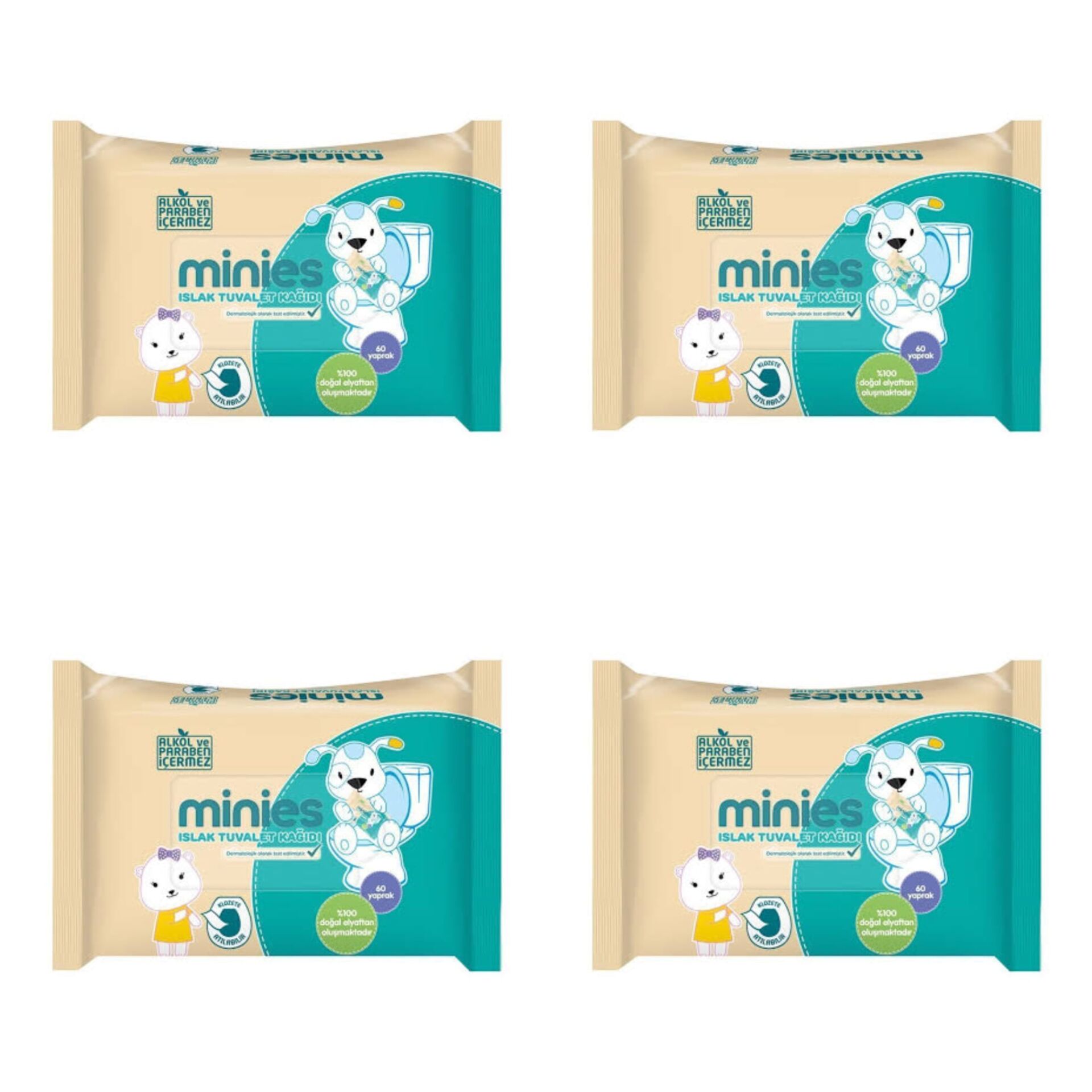 Minies Islak Tuvalet Kağıdı 60'Lı x4 Adet