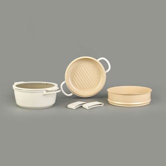 Pienza Alüminyum Tencere Seti - Krem / Bej - 7 Parça