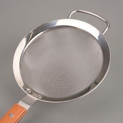 Ahşap Saplı Süzgeç - Gri / Kahverengi - 16 cm
