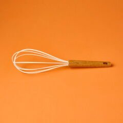 Ahşap Saplı Silikon Çırpıcı - Krem / Kahverengi - 24 cm