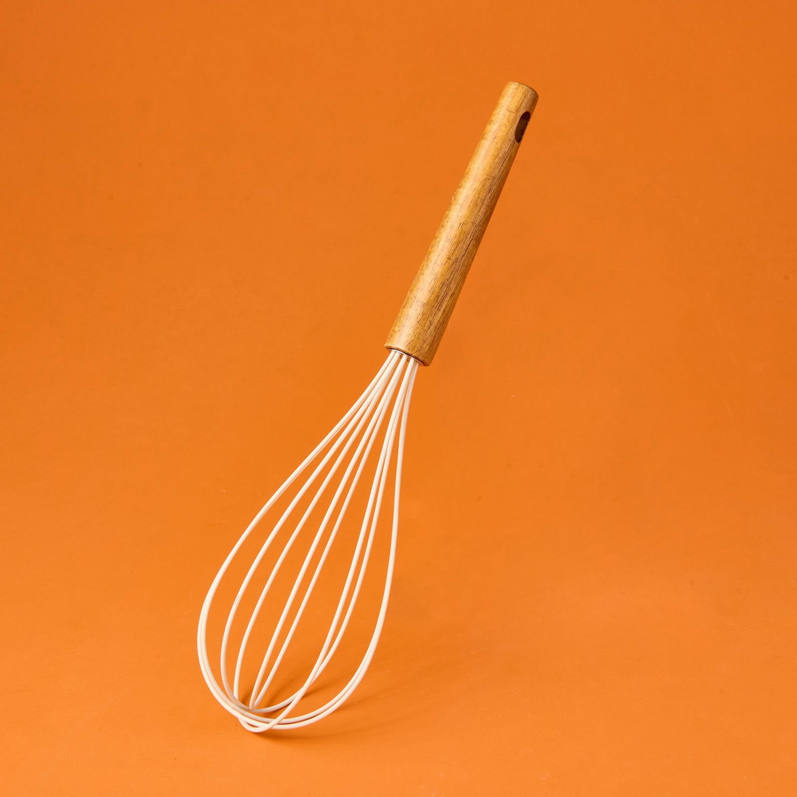 Ahşap Saplı Silikon Çırpıcı - Krem / Kahverengi - 24 cm