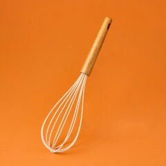 Ahşap Saplı Silikon Çırpıcı - Krem / Kahverengi - 24 cm