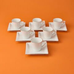 Begonvil 12 Parça Porselen Kahve Fincan Takımı - Beyaz - 80 ml