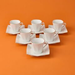 Menekşe 12 Parça Porselen Kahve Fincan Takımı - Beyaz - 80 ml