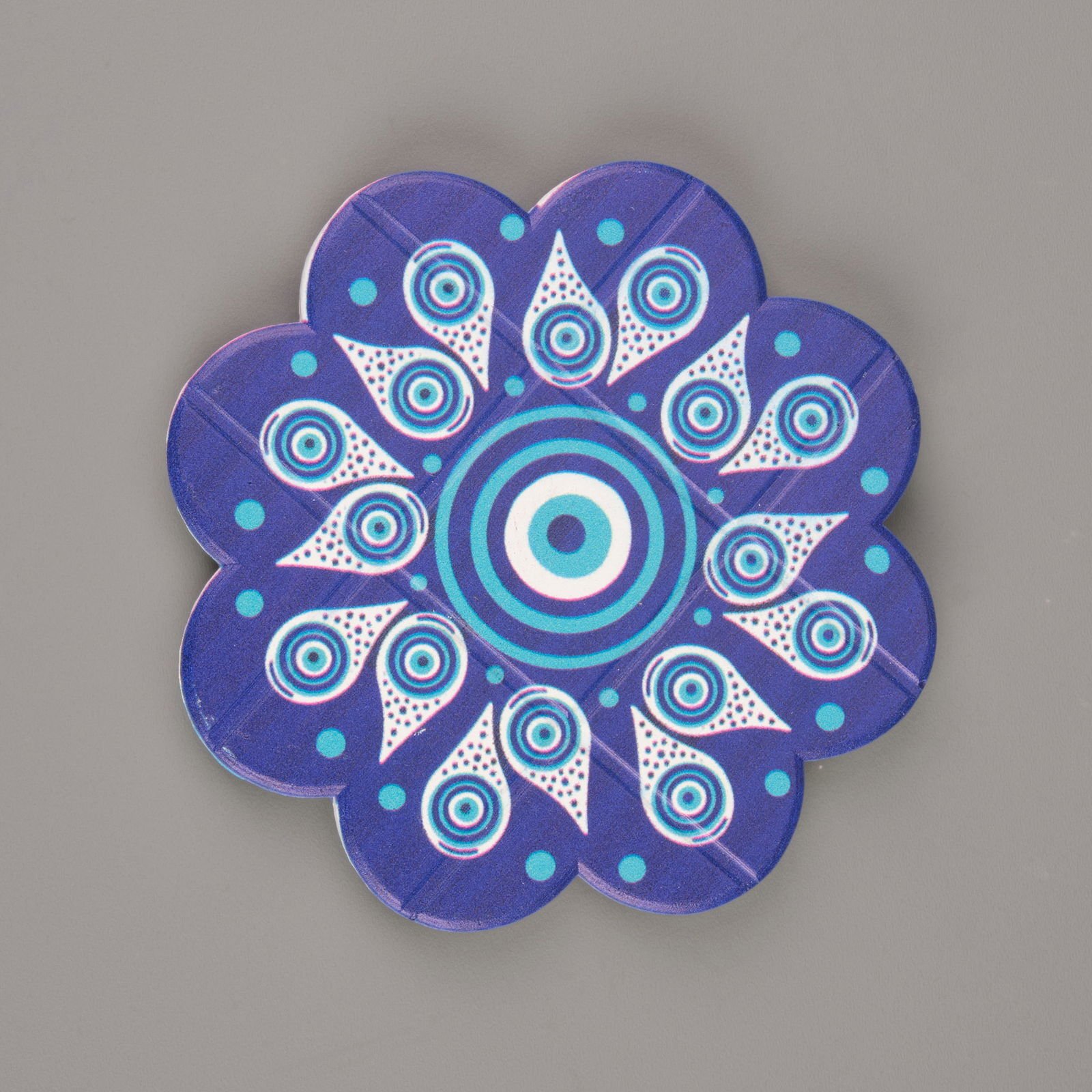 Baskılı Papatya Bardak Altlığı - Mavi / Beyaz - 10,5 cm