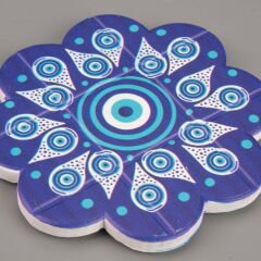 Baskılı Papatya Bardak Altlığı - Mavi / Beyaz - 10,5 cm