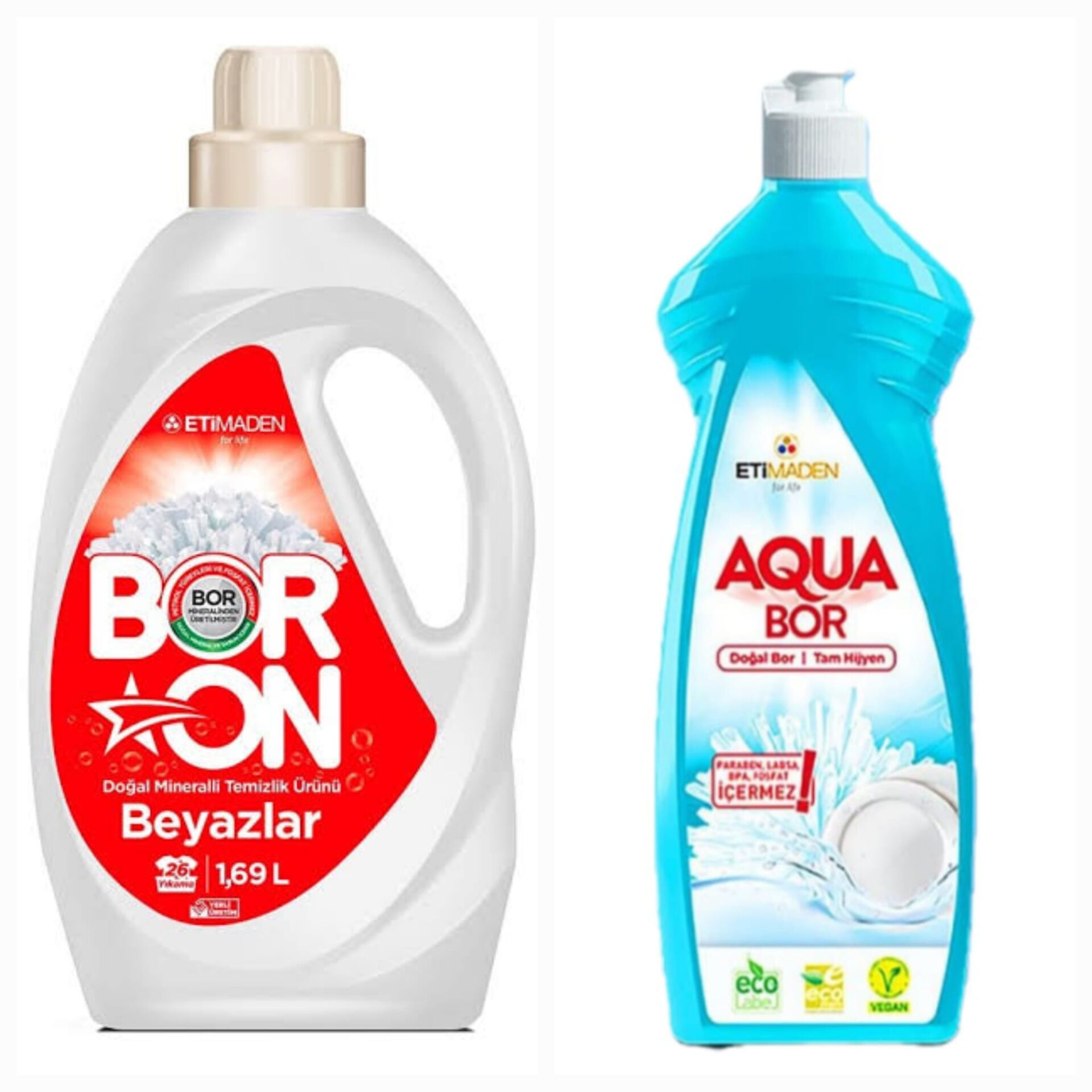 DOĞAL MİNERALLİ ÇAMAŞIR DETERJANI BEYAZLAR  İÇİN 26 YIKAMA+ 1 ADET 650 ML AQUABOR BULAŞIK DETERJANI