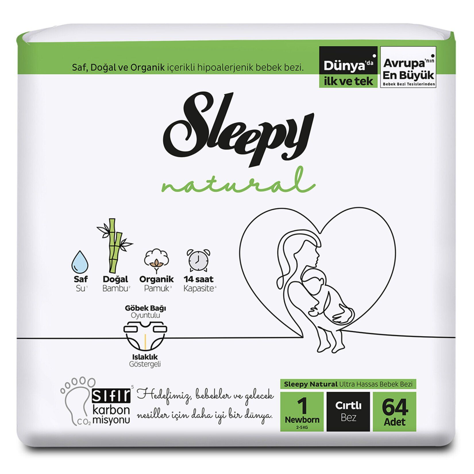 Sleepy Natural Jumbo Paket 1 Beden Yenidoğan 2-5 Kg 64'lü