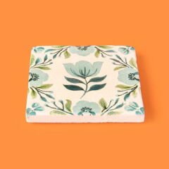 Kitchen Mavi Çiçekli Taş Bardak Altlığı - Renkli - 10x10 cm