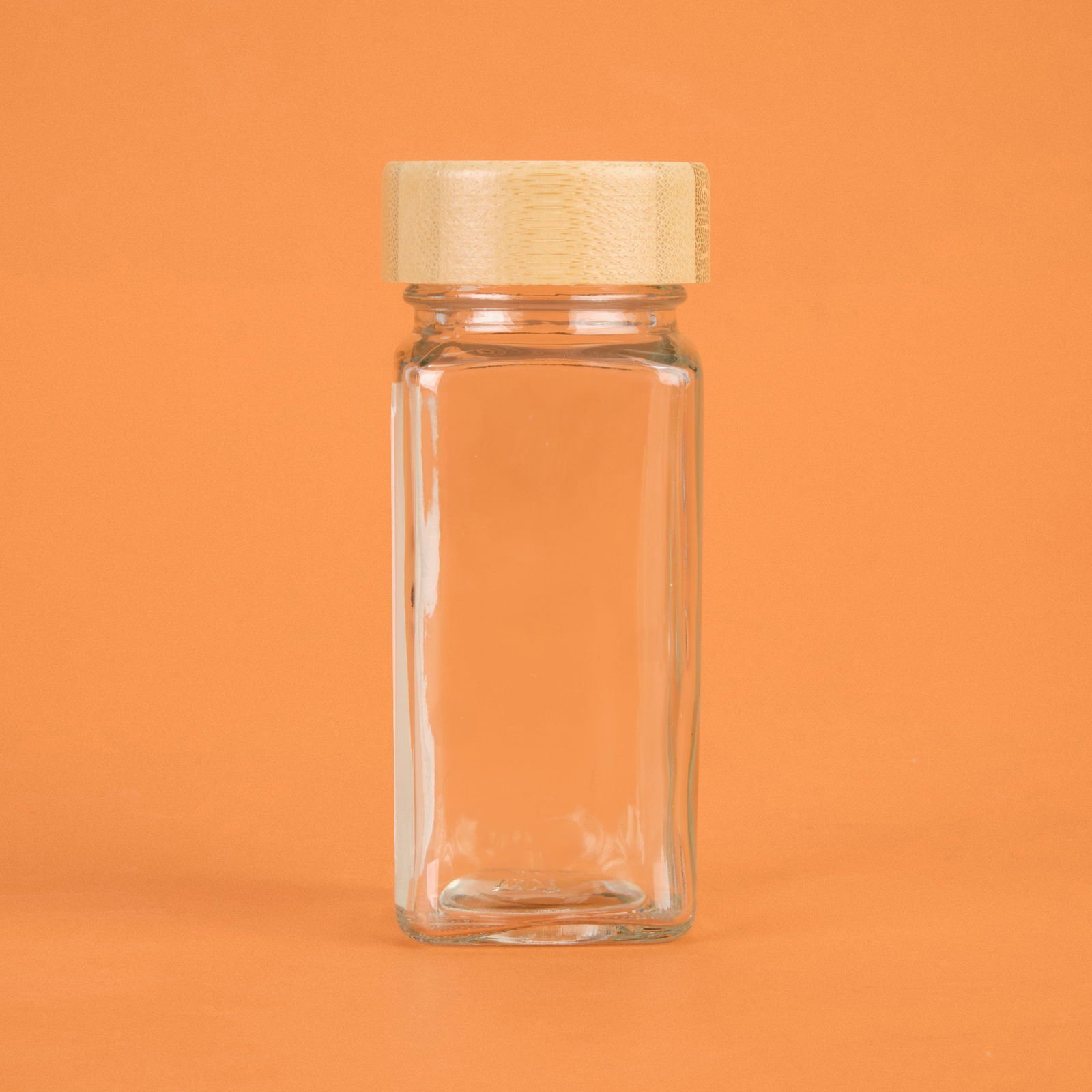 Bambu Kapaklı Etiketli Cam Baharatlık - Açık Kahverengi - 12 cm