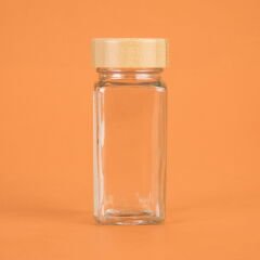 Bambu Kapaklı Etiketli Cam Baharatlık - Açık Kahverengi - 12 cm