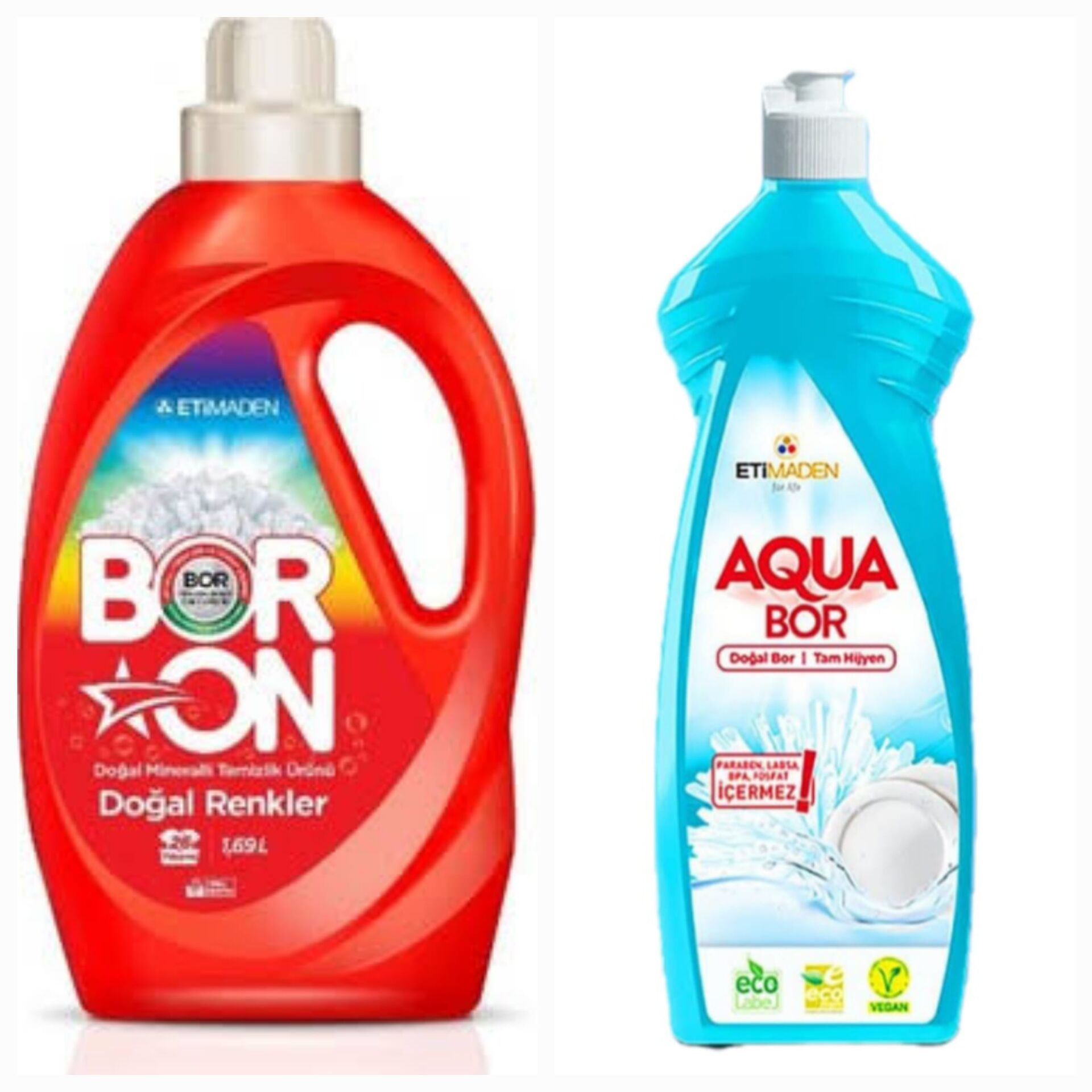 DOĞAL MİNERALLİ ÇAMAŞIR DETERJANI RENKLİLER  İÇİN 26 YIKAMA+ 1 ADET 650 ML AQUABOR BULAŞIK DETERJANI