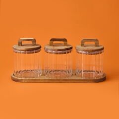 Akasya Kapaklı Cam Baharatlık Seti - Kahverengi / Şeffaf - 600 ml