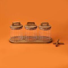 Akasya Kapaklı Cam Baharatlık Seti - Kahverengi / Şeffaf - 600 ml