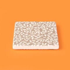 Kitchen Yapraklar Taş Bardak Altlığı - Renkli - 10x10 cm