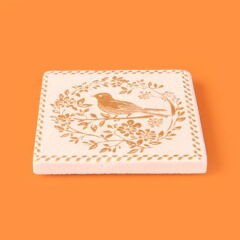Kitchen Kuşlu Taş Bardak Altlığı - Renkli - 10x10 cm