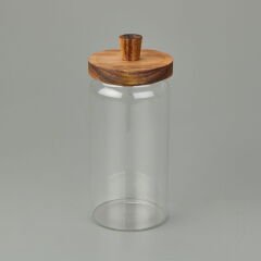 Akasya Kapaklı Kavanoz - Kahverengi / Şeffaf - 950 ml