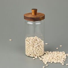 Akasya Kapaklı Kavanoz - Kahverengi / Şeffaf - 950 ml