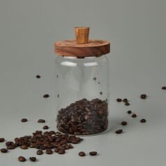 Akasya Kapaklı Cam Kavanoz - Kahverengi / Şeffaf - 700 ml