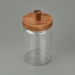 Akasya Kapaklı Cam Kavanoz - Kahverengi / Şeffaf - 700 ml