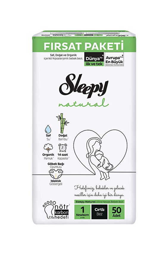 Sleepy Natural Fırsat Paketi Yenidoğan (1) 50 Adet Bebek Bezi