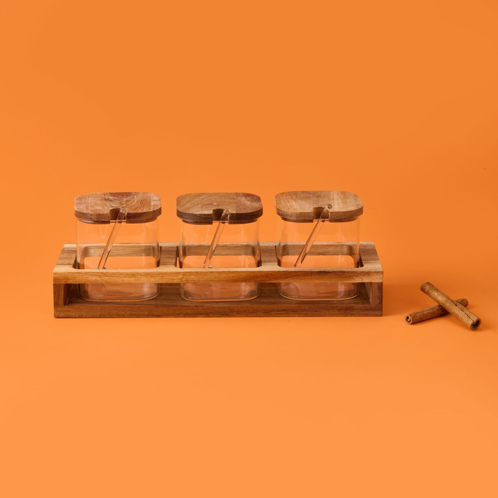 Akasya Cam Baharatlık Seti - Kahverengi / Şeffaf