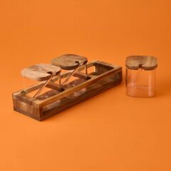 Akasya Cam Baharatlık Seti - Kahverengi / Şeffaf