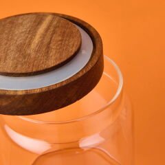 Bambu Kapaklı Cam Kavanoz - Açık Kahverengi / Şeffaf - 450 ml