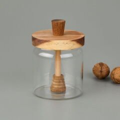 Akasya Kapaklı Kavanoz - Kahverengi / Şeffaf - 450 ml