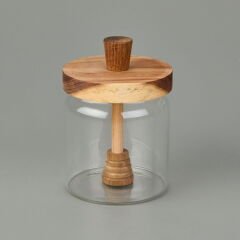 Akasya Kapaklı Kavanoz - Kahverengi / Şeffaf - 450 ml