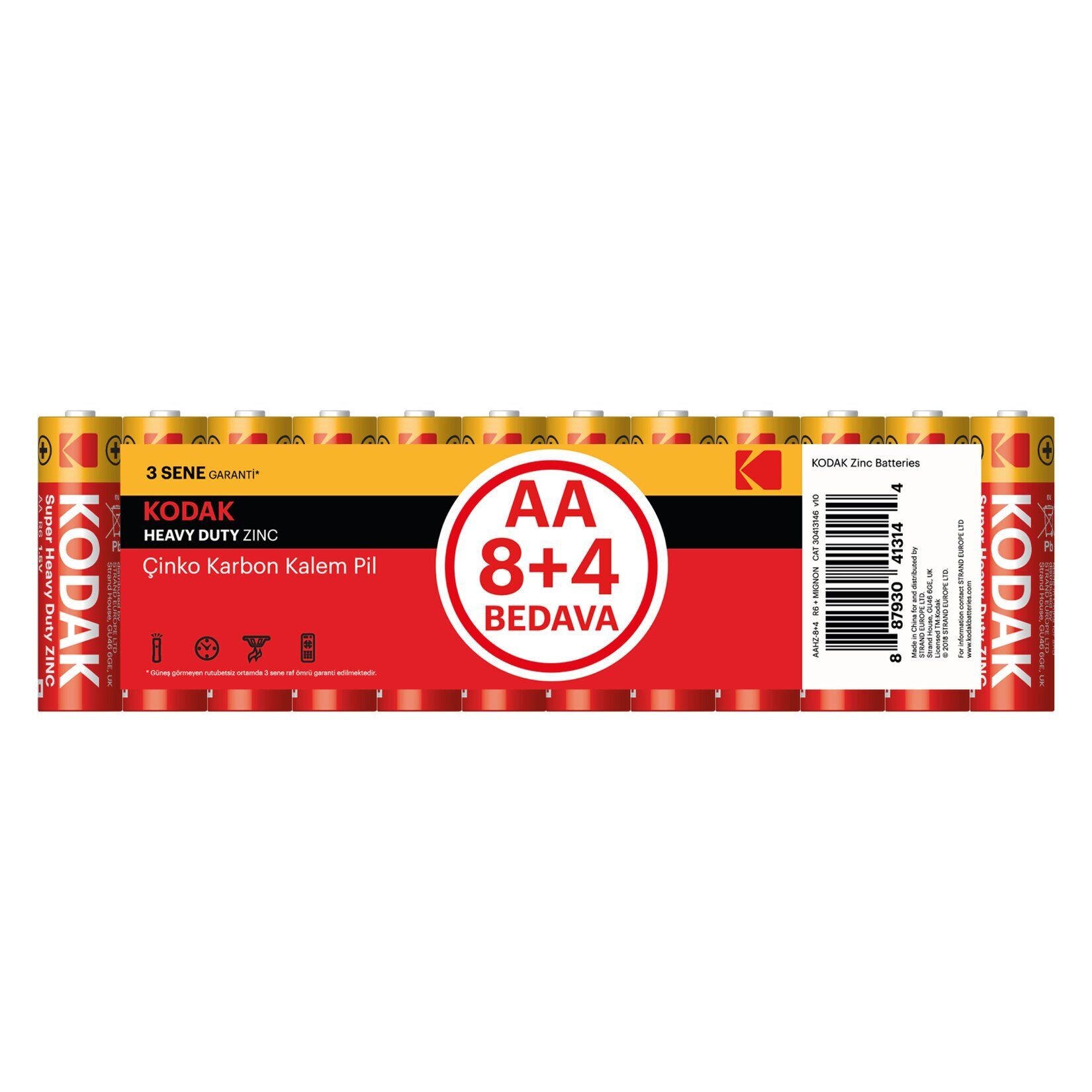 Kodak Çinko Karbon Kalem Pil Shrink AA  8+4