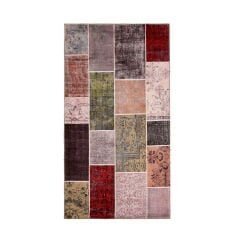 Kadife Patchwork Halı - Toprak - 80x150 cm