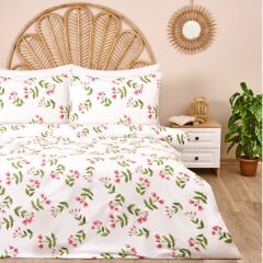 Soft Carlene Tek Kişilik Nevresim Takımı - Ekru / Yeşil